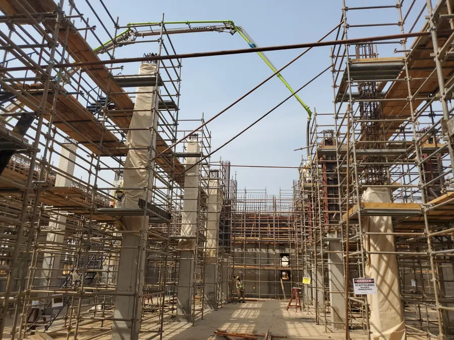 Structural concrete works with extensive scaffolding