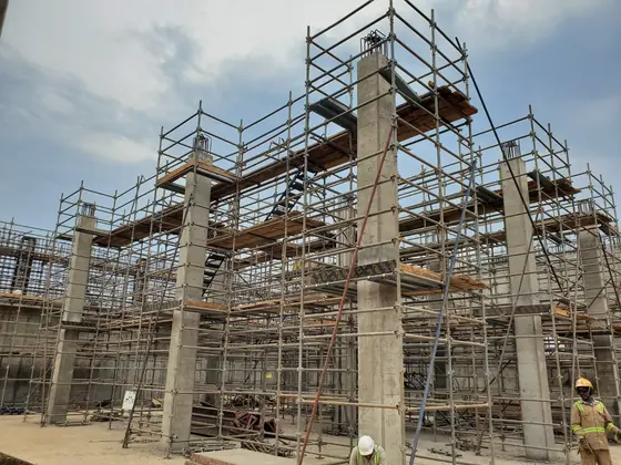 Reinforced concrete columns and scaffolding